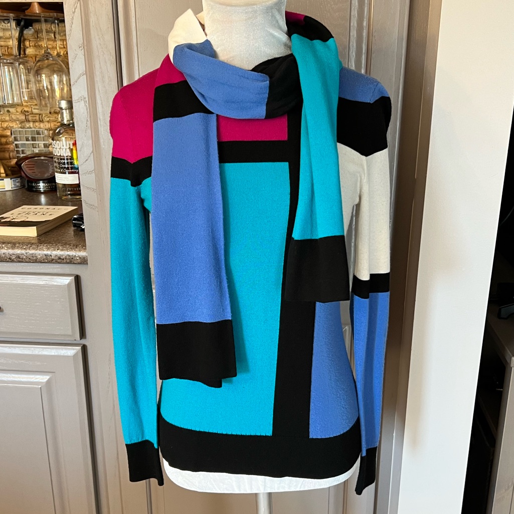 Vintage 90s Carlisle Colorblock Crewneck Long Sleeve Sweater With Matching Scarf